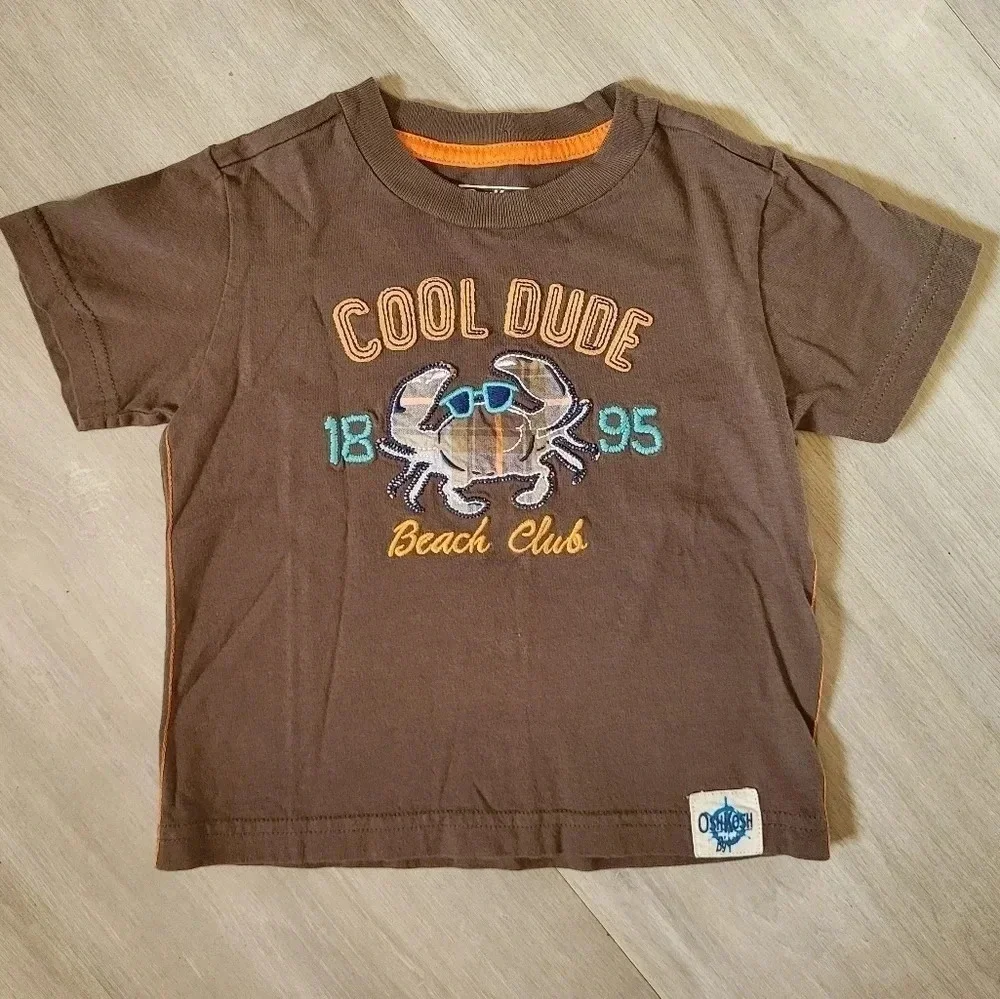 OshKosh Boys Brown Cool‎ Dude Crab Short Sleeve Tee Size 12M